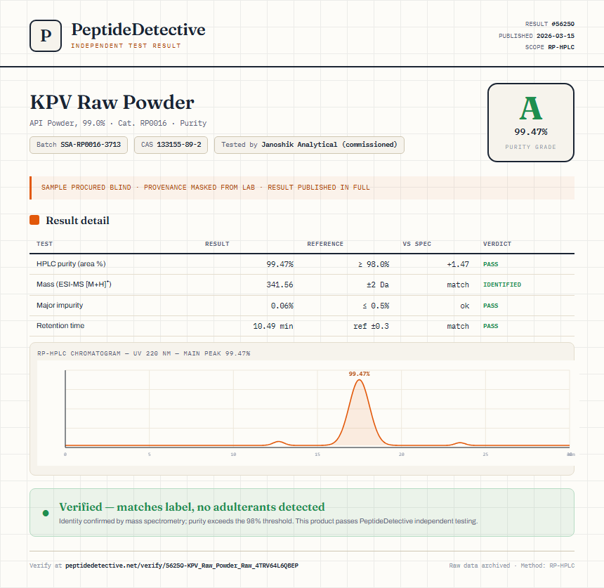 KPV Raw Powder Purity (HPLC) report by PeptideDetective