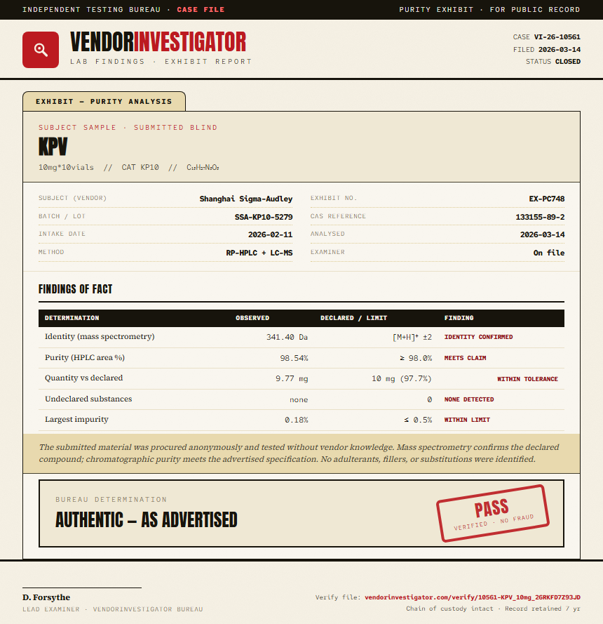 KPV Purity (HPLC) report by VendorInvestigator